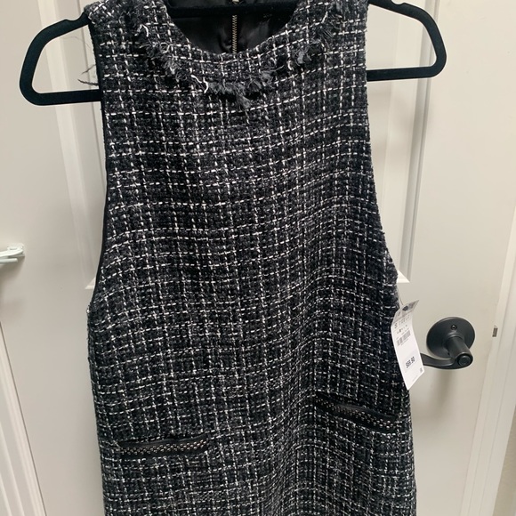 NWT Zara Black Tweed Leather Trim Dress Size S - Picture 2 of 6
